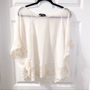 Express sheer blouse with lace embellishment large